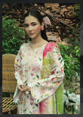 D-06 | 3 Pc Unstitched Embroidered Digital Printed Lawn Flora By Sanam Saeed