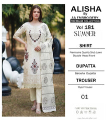 Embroidered Lawn By Alisha 3Pc Unstitched