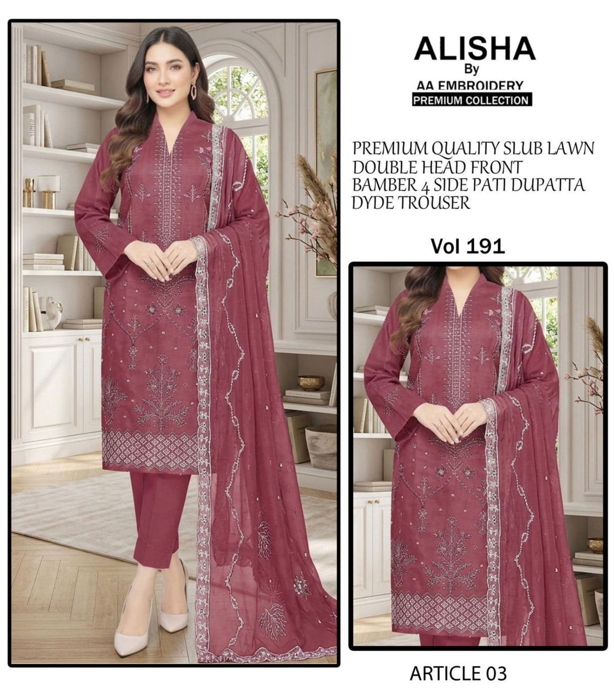 Embroidered Lawn By Alisha 3Pc Unstitched