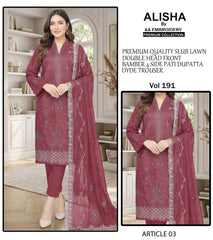 Embroidered Lawn By Alisha 3Pc Unstitched
