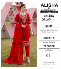 Embroidered Lawn By Alisha 3Pc Unstitched