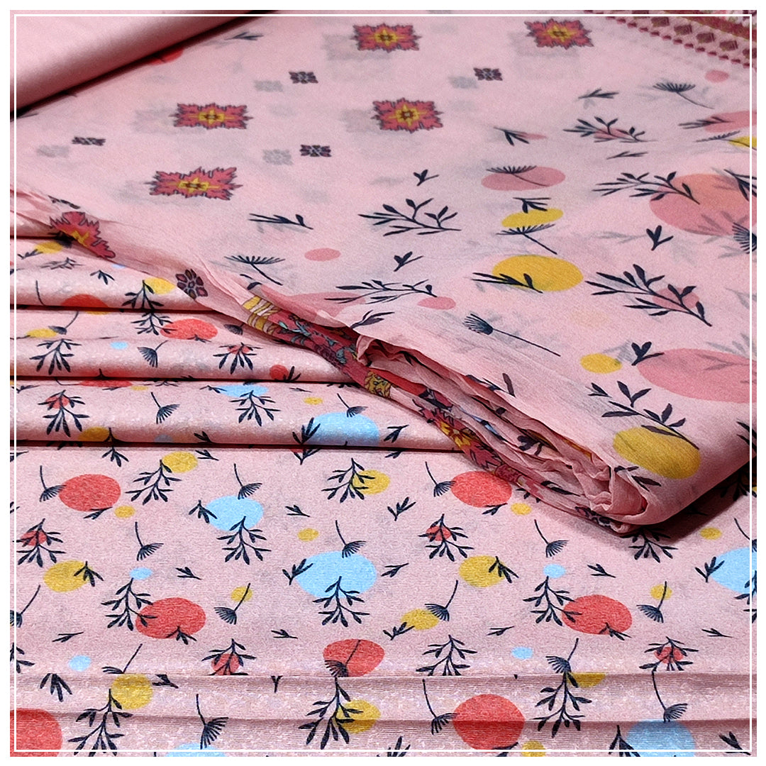 Ladies Lawn Karandi Digital Printed 3 Piece Suit With Chiffon Dupatta - Unstitched