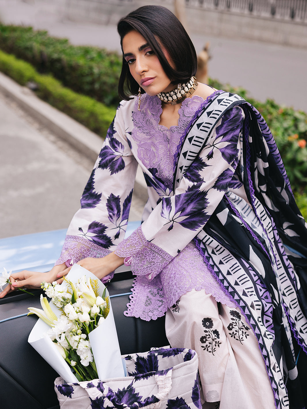 D-06 Lilac | 3 Pc Unstitched Lawn Suit Boardway By Mahnur