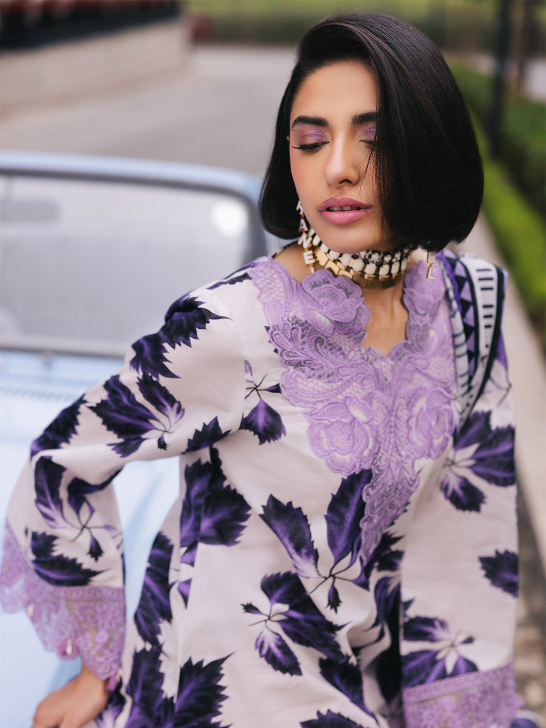 D-06 Lilac | 3 Pc Unstitched Lawn Suit Boardway By Mahnur