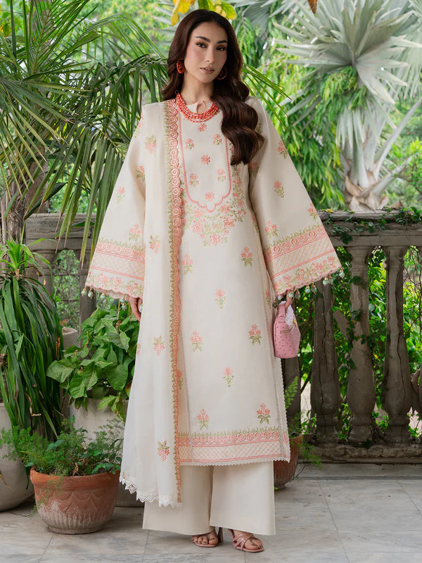 MU-05 | 3 PC Unstitched Suit Embroidered Lawn Amaya By Mahnur