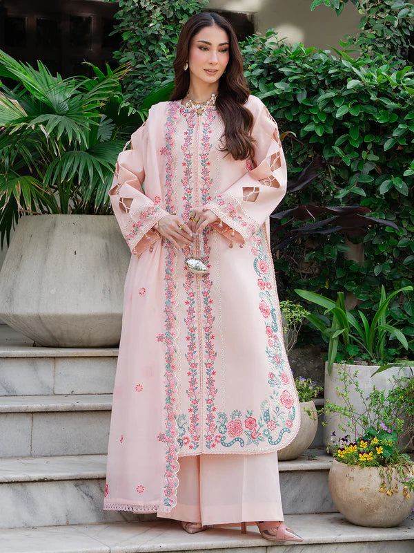 MU-07 | 3 PC Unstitched Suit Embroidered Lawn Amaya By Mahnur