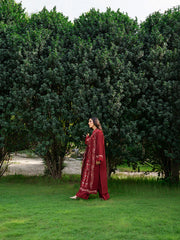 MU-09 | 3 PC Unstitched Suit Embroidered Lawn Amaya By Mahnur