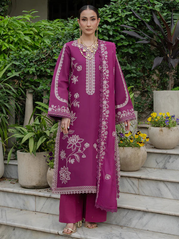 MU-10 | 3 PC Unstitched Suit Embroidered Lawn Amaya By Mahnur