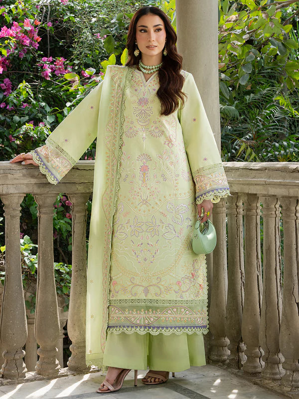 MU-13 | 3 PC Unstitched Suit Embroidered Lawn Amaya By Mahnur
