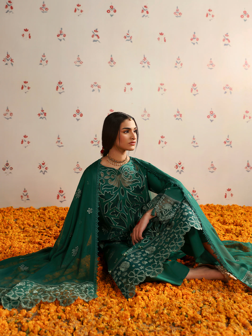 Palwasha | 3 PC Unstitched Suit Embroidered Lawn Aangan By Mahnur