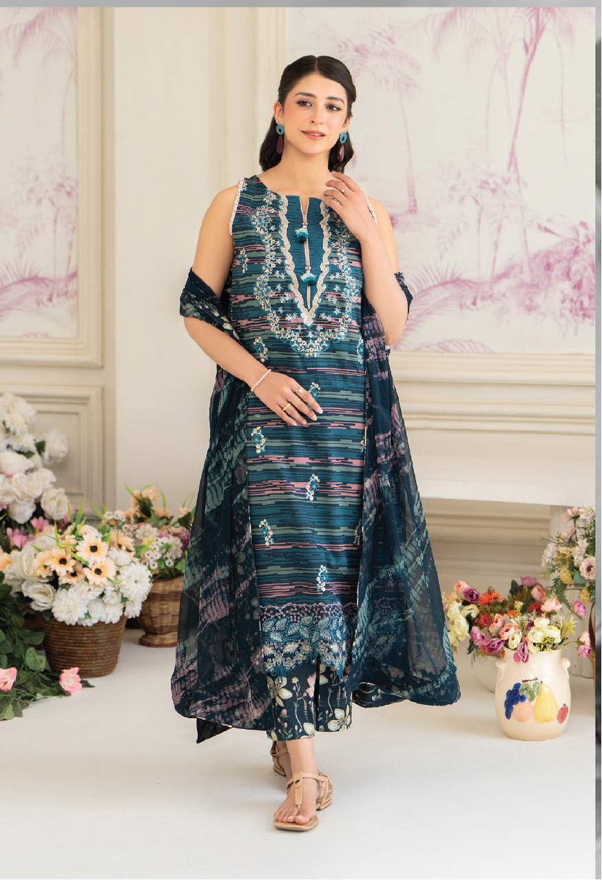 D-04 | 3 Pc Unstitched Suit Lawn Siran By Sanam Saeed