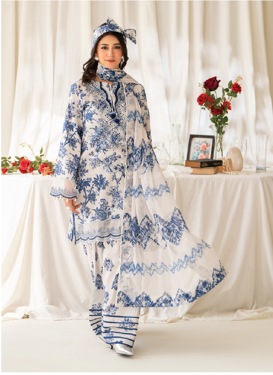 D-10 | 3 Pc Unstitched Suit Lawn Siran By Sanam Saeed