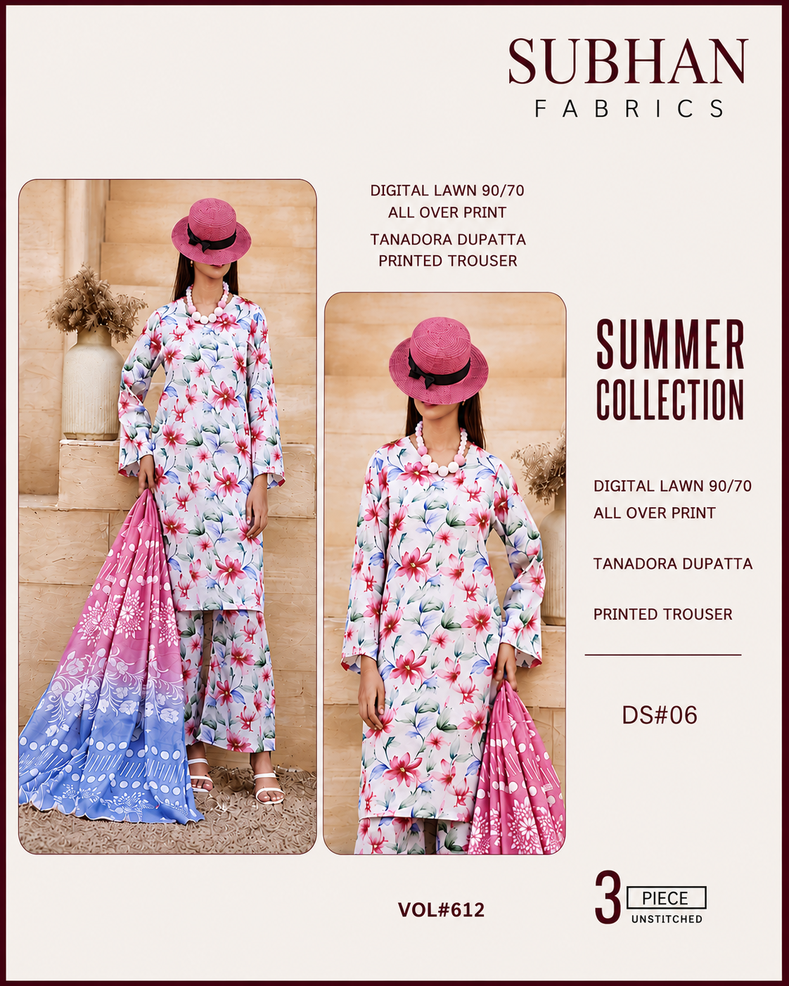 Ladies Digital Lawn Printed 3 Piece Suit with Printed Trouser - Unstitched