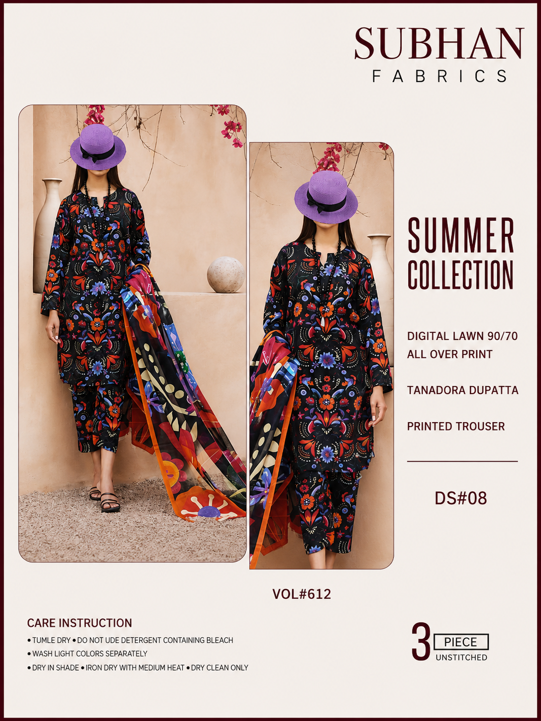 Ladies Digital Lawn Printed 3 Piece Suit with Printed Trouser - Unstitched