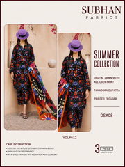 Ladies Digital Lawn Printed 3 Piece Suit with Printed Trouser - Unstitched