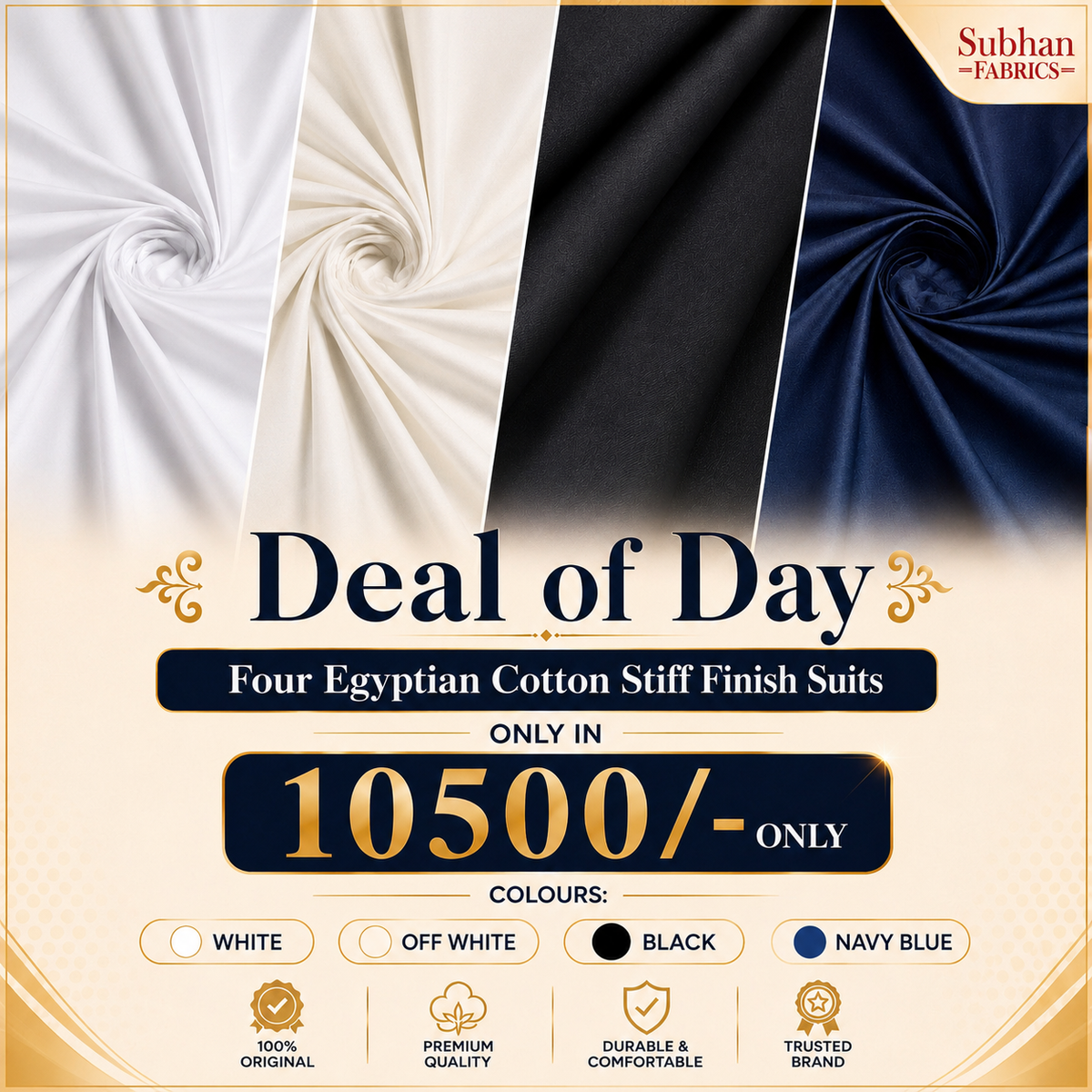 Egyptian Cotton 4 Suits Deal Offer Big Discount Stiff Finish