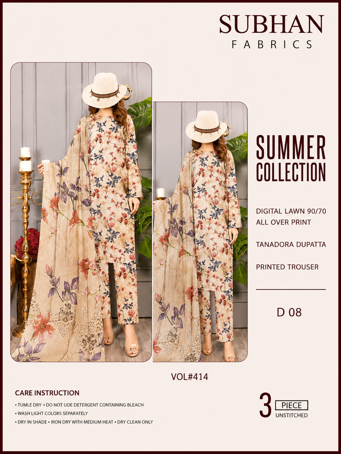 Ladies Digital Lawn Printed 3 Piece Suit with Printed Trouser - Unstitched
