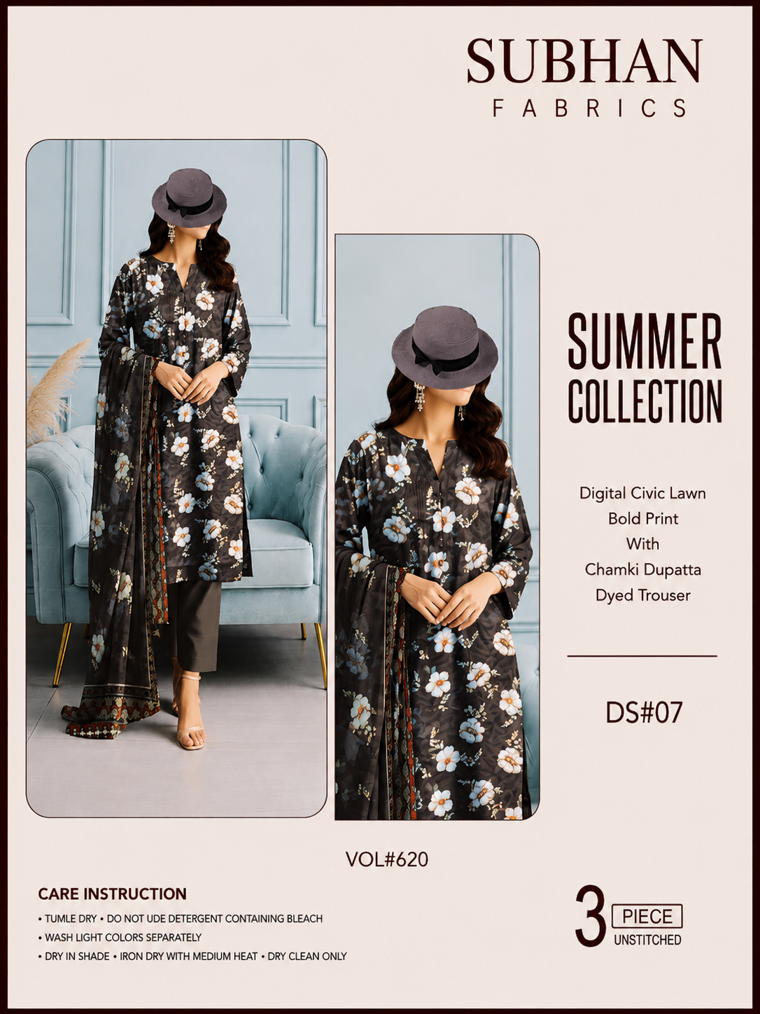Ladies Digital Lawn Printed 3 Piece - Unstitched
