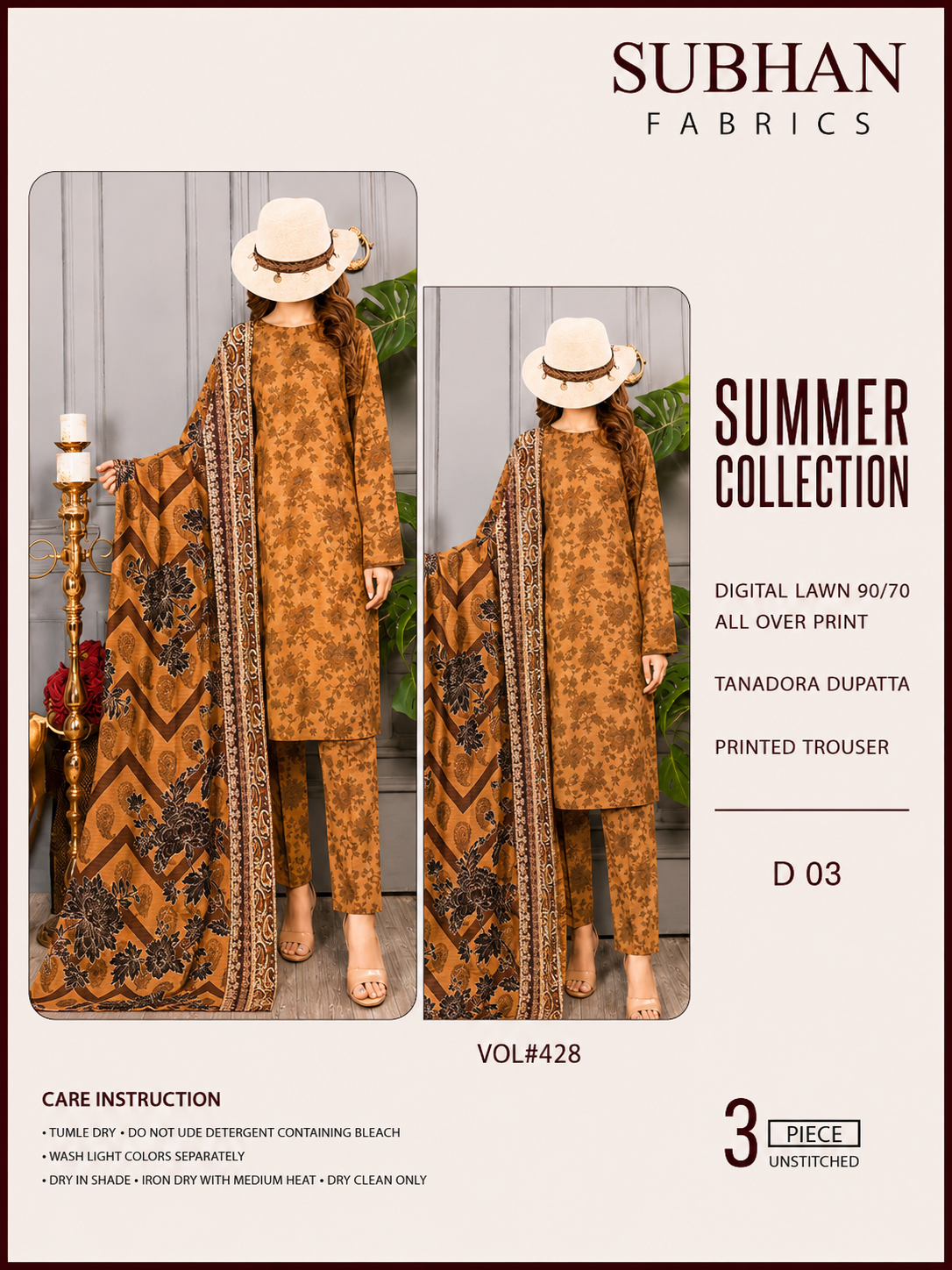 Ladies Digital Lawn Printed 3 Piece Suit with Printed Trouser - Unstitched