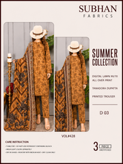 Ladies Digital Lawn Printed 3 Piece Suit with Printed Trouser - Unstitched