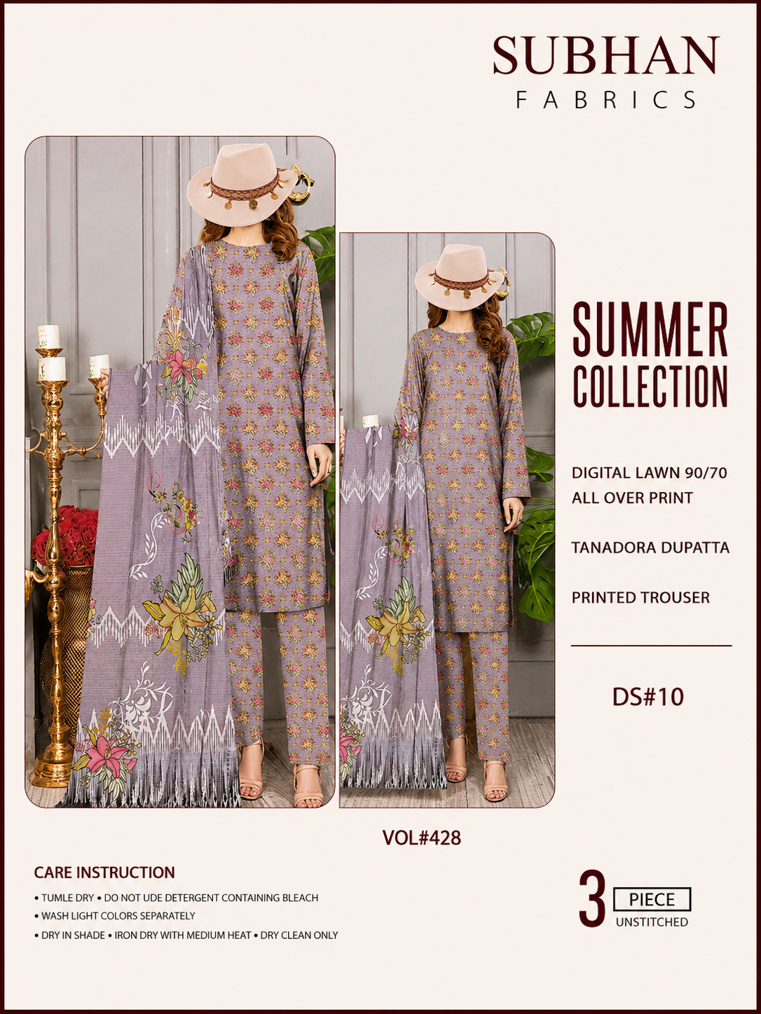 Ladies Digital Lawn Printed 3 Piece Suit with Printed Trouser - Unstitched