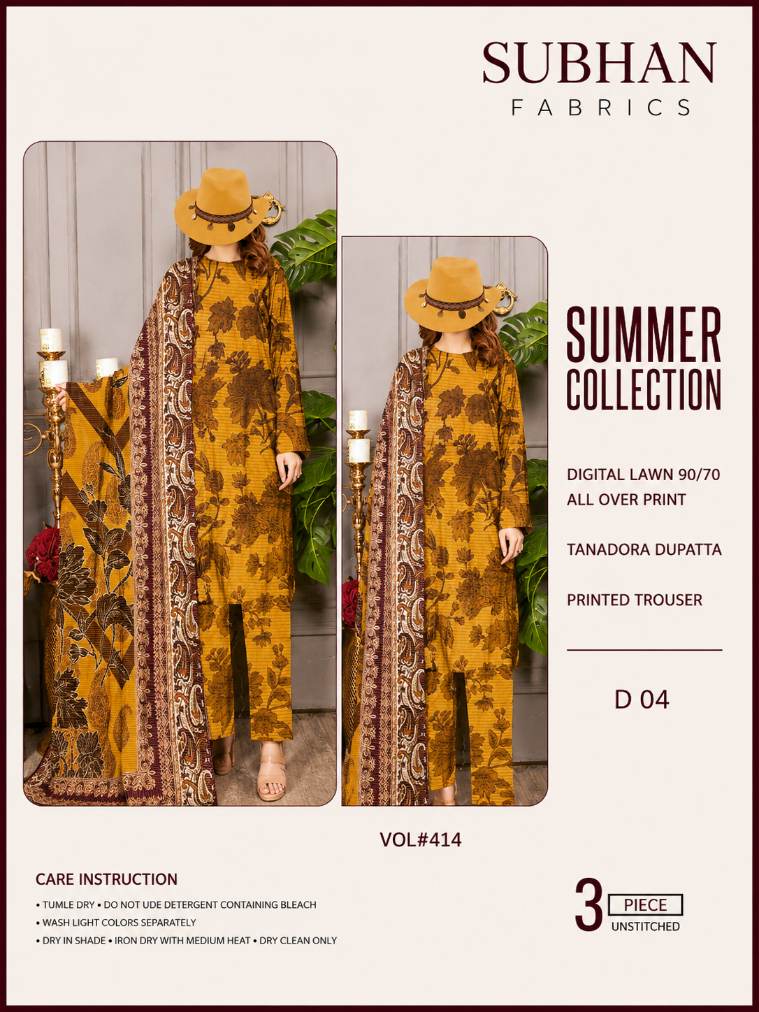 Ladies Digital Lawn Printed 3 Piece Suit with Printed Trouser - Unstitched