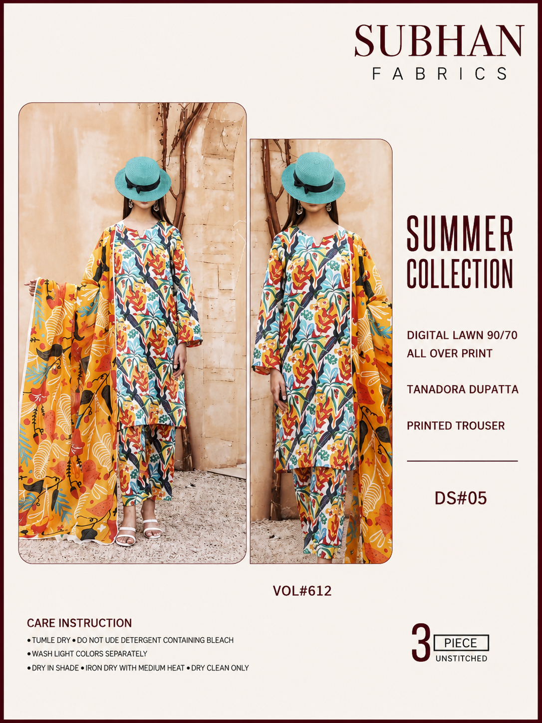 Ladies Digital Lawn Printed 3 Piece Suit with Printed Trouser - Unstitched