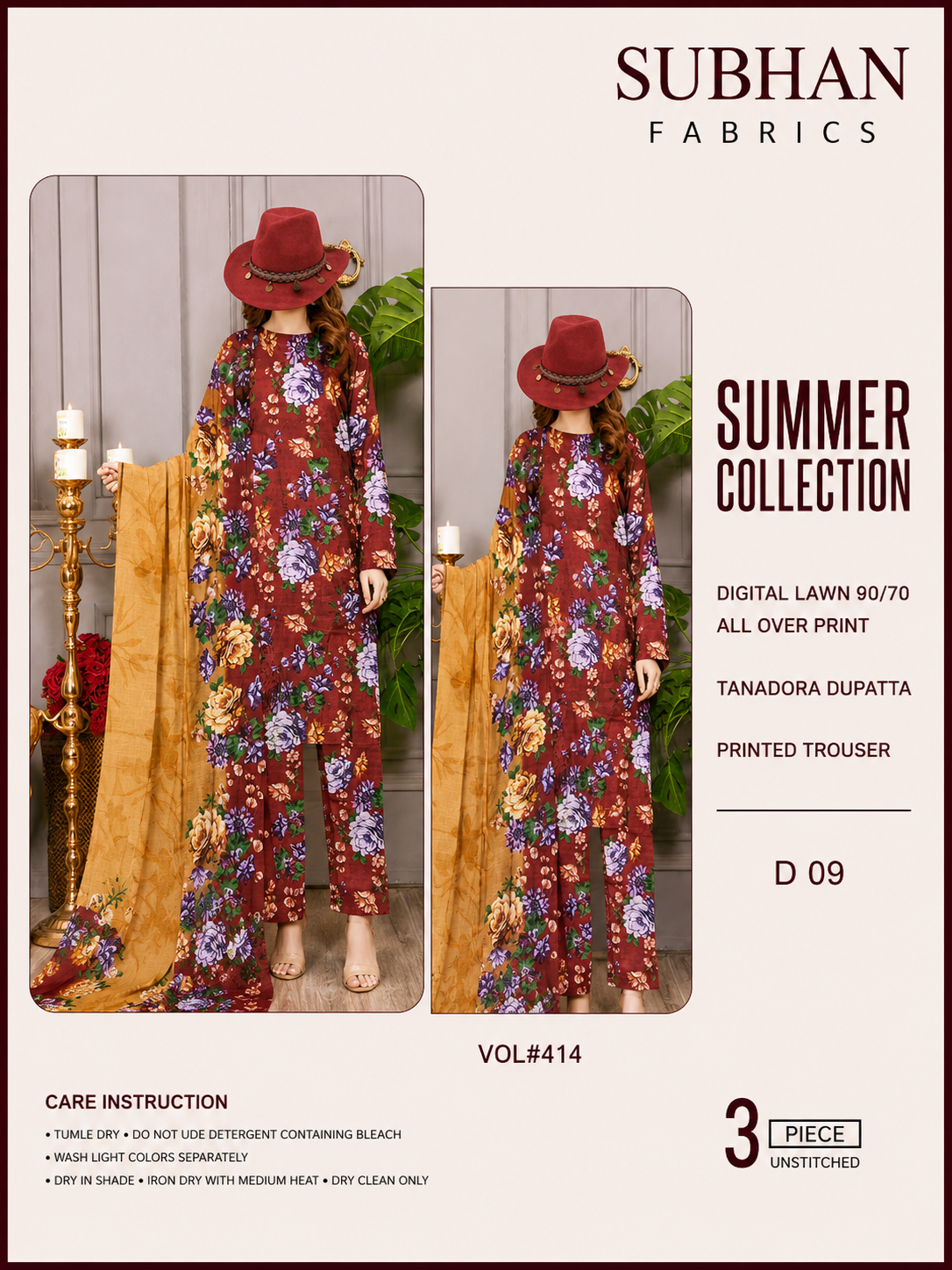 Ladies Digital Lawn Printed 3 Piece Suit with Printed Trouser - Unstitched